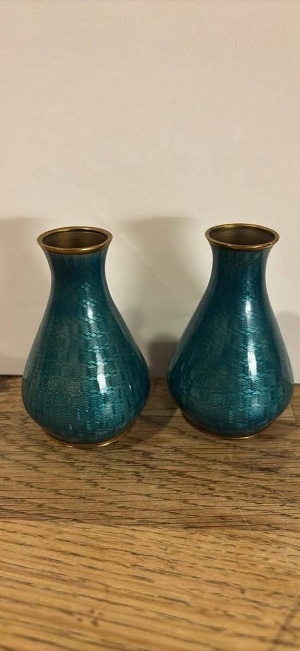 Vintage Japanese cloisonne vase pair